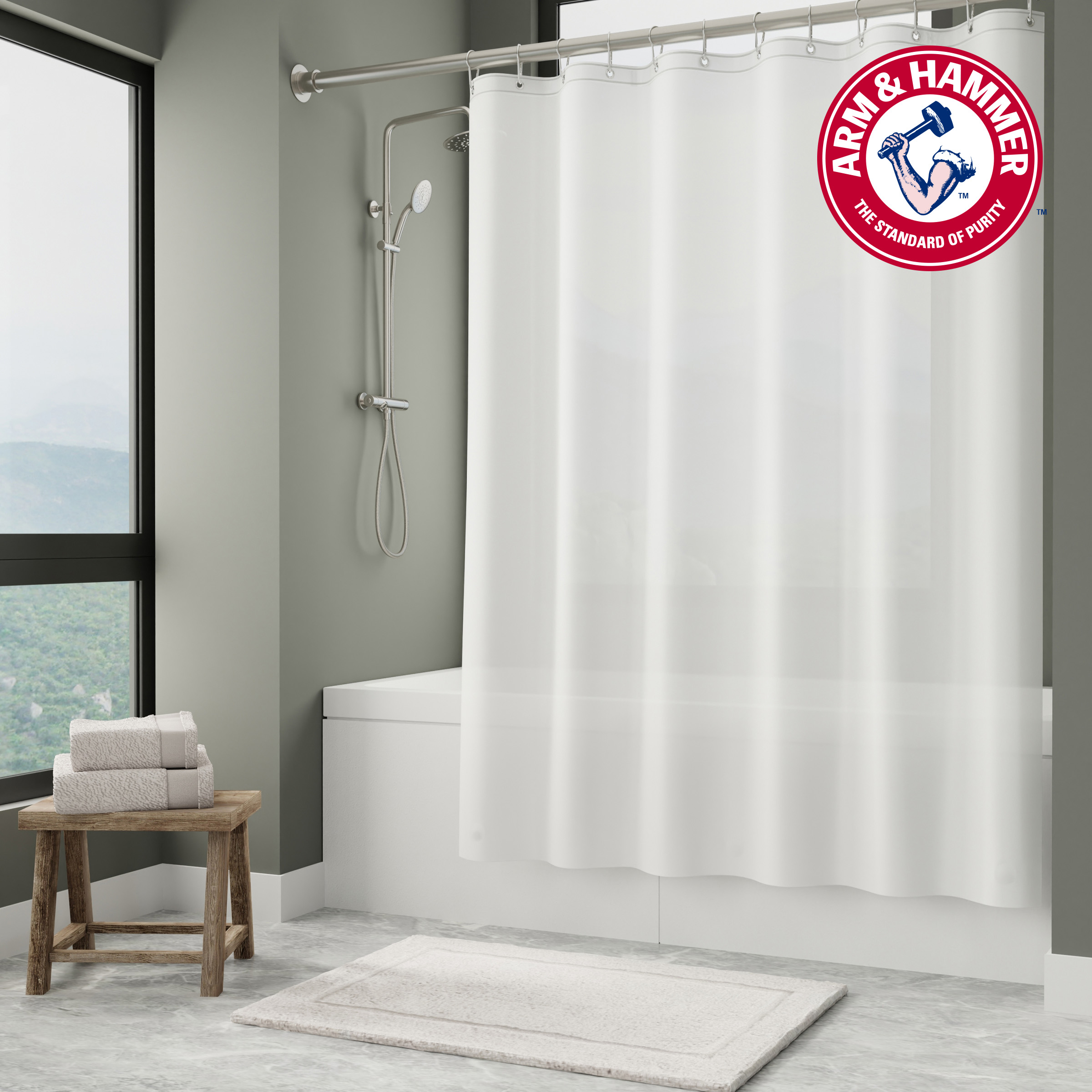 Arm \u0026 Hammer Waterproof PEVA Shower Liner, Light Weight, 70x72, Frosted